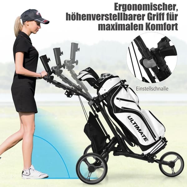 Golfskubbevogn, 3-hjulet, foldbar aluminium, grå