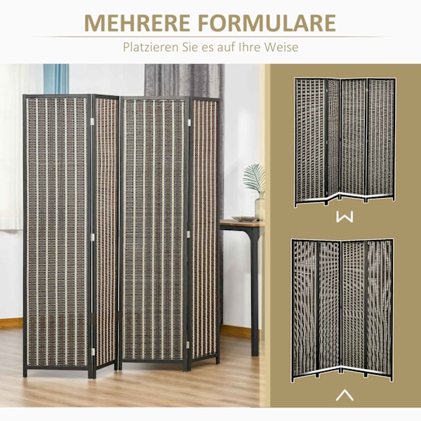 Seinä 4-osainen 180 x 180 cm Huoneenjakaja bambusta Taitettava Privacy Screen huoneenjakaja olohuoneeseen Ruskea Aosom