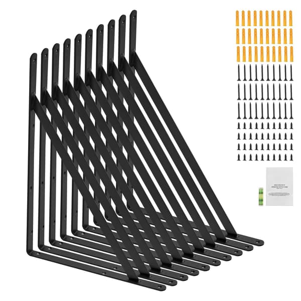 Hyllkonsoler 30x20 cm, 10-pack, mattsvart, 74 kg