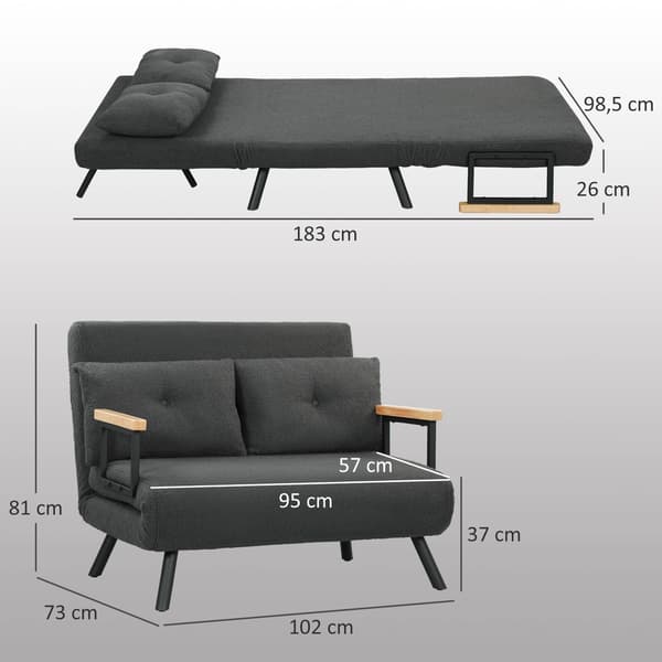 Konvertibel 2-sits bäddsoffa med sherpa-look, mörkgrå