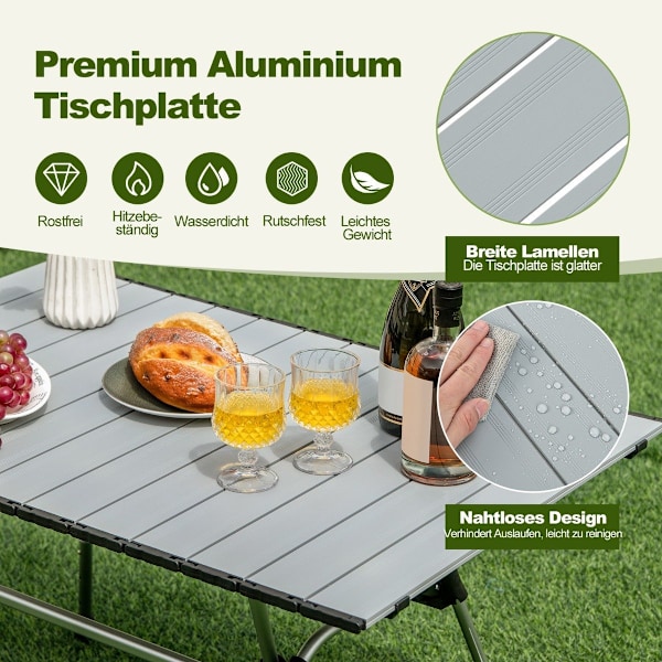 Sammenklappeligt campingbord med bæretaske, 4 niveauer højdejusterbar 90 x 60,5 x 52 cm sølv