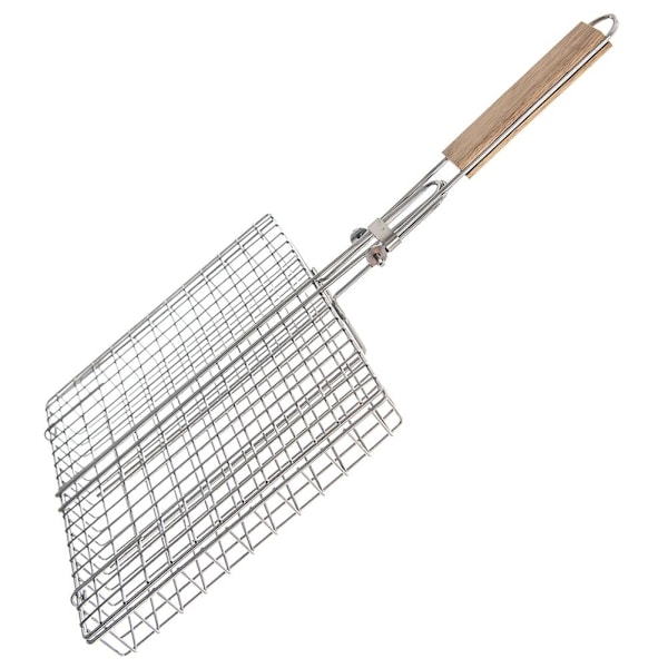 Universell grillkorg i kromad metall med träskaft