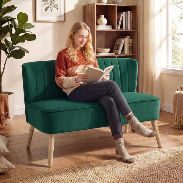 2-sits retrosoffa, mörkgrön, träben, 117 cm