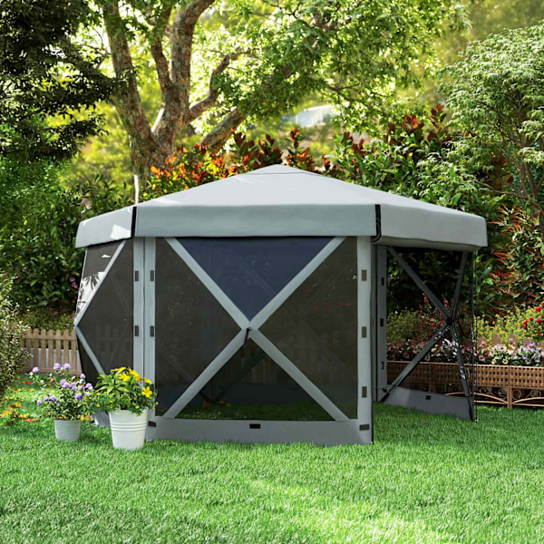 Gazebo sexkantigt Ca. 3,6x3m vattentät popup-fällbart lusthus med 5 sidopaneler Fickhopfällbart partytält UV 30+ Vintertätt trädgårdstält trädgårdslus