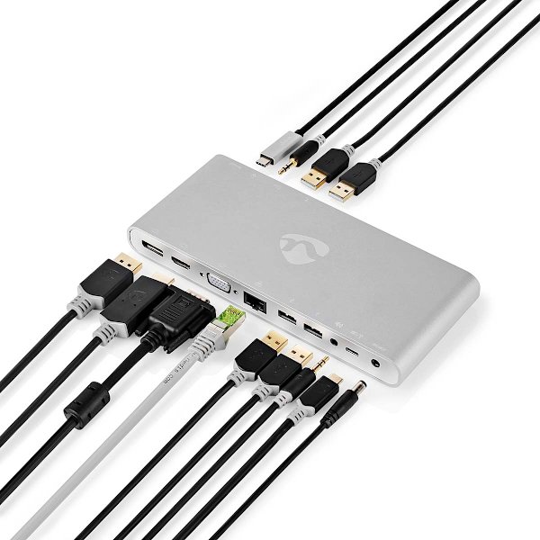USB Docking Station | USB 3.2 Gen 1 | USB-C™ Han | DisplayPort Hun / HDMI™ Hun / RJ45 Hun / VGA Hun / 2 x 3.5 mm Hunstik / 2x USB-C™ / 4x USB-A | 0.20