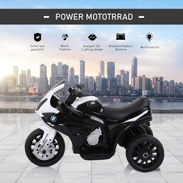 Bmw S1000Rr Lisensoitu Sähkökäyttöinen Lasten Moottoripyörä Lasten Ajoneuvo Akulla, Kolmipyörä, Teräs, Musta, 66X37X44 Cm