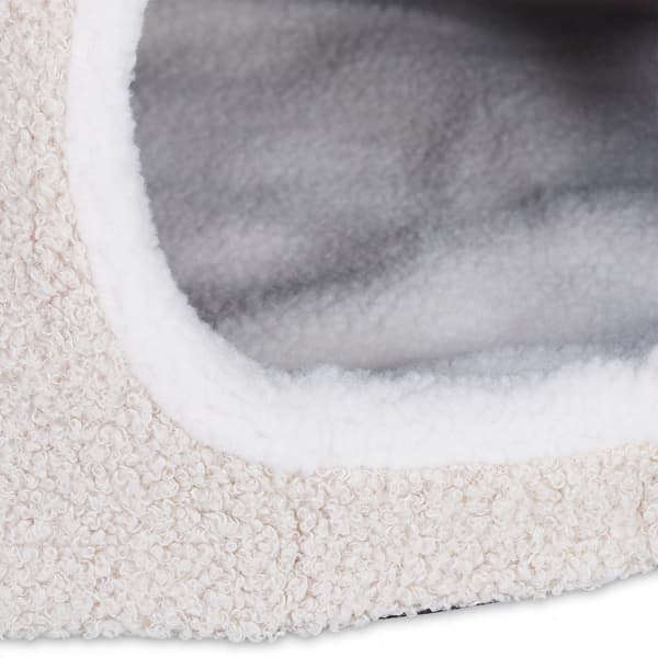 Foldbar beige kattehule med pude og legetøj