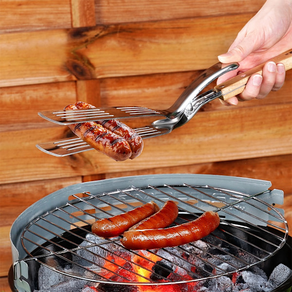 Grillspatel og tang 2i1 stål 40 cm