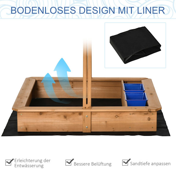 Sandkasse Træ Bundløst Design Mudderområde Til Børn 3-7 År Sandkasse Med Overdækning Tag Til Have Patio Strand