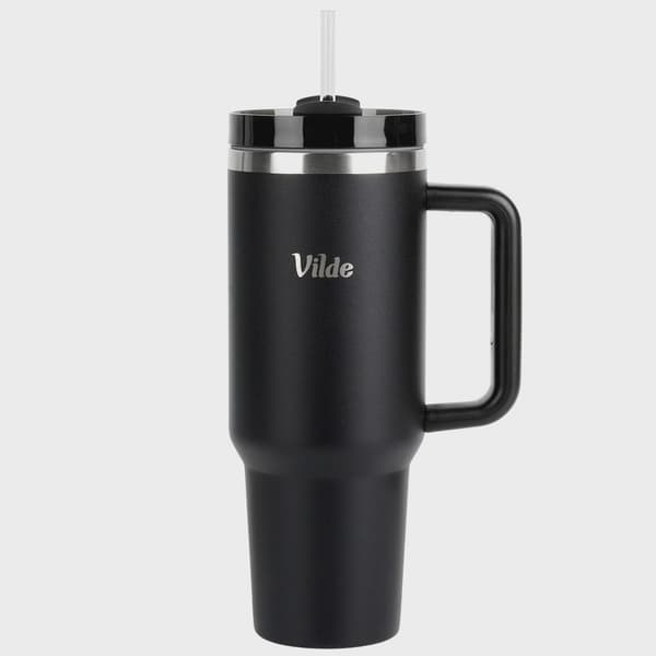 Teräksinen matkamuki kahvalla, 1,2 l, musta