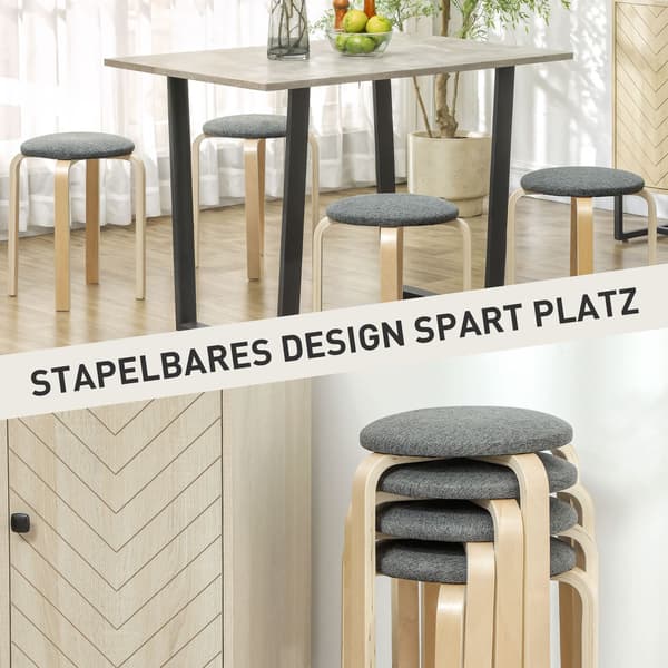 Set med 4 stapelbara stoppade pallar, lackerad yta, träben, grå