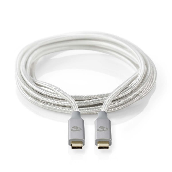 USB-kabel | USB 3.2 Gen 2x2 | USB-C™ Han | USB-C™ Han | 100 W | 4K@60Hz | 20 Gbps | Guldplateret | 1.00 m | Runde | Flettet / Nylon | Sølv | Cover Win