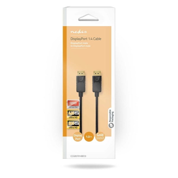 Displayport kabel | DisplayPort Han | DisplayPort Han | 8K@60Hz | Nikkelplateret | 1.00 m | Runde | PVC | Sort | Box
