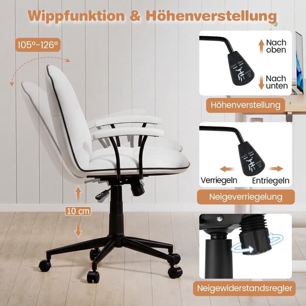 Ergonomisk kontorsstol, konstläder, vit, justerbar