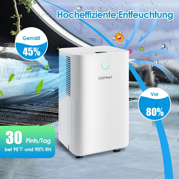 15㎡ Affugter 15L Affugter med 3 Modes Mobil Affugter 25,5 x 22 x 45 cm Hvid