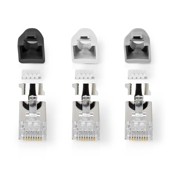 RJ45-liitin | RJ45 Pass Through | Kiinteä/juosteinen FTP CAT7 | Suora | Kullattu | 10 kpl | PVC | Harmaa / Musta / Valkoinen | Laatikko
