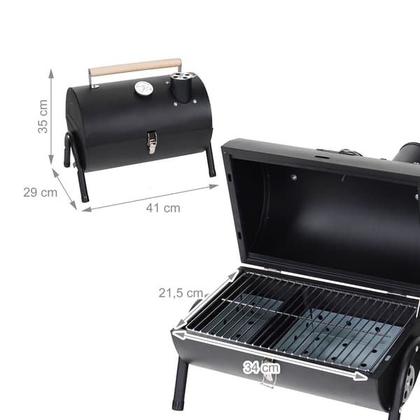 Bärbar kolgrill med termometer och skorsten