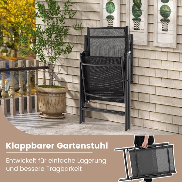 Havestole med 7-vejs justerbart ryglæn, klapstole, bæreevne op til 180 kg, sort, 1 stk.