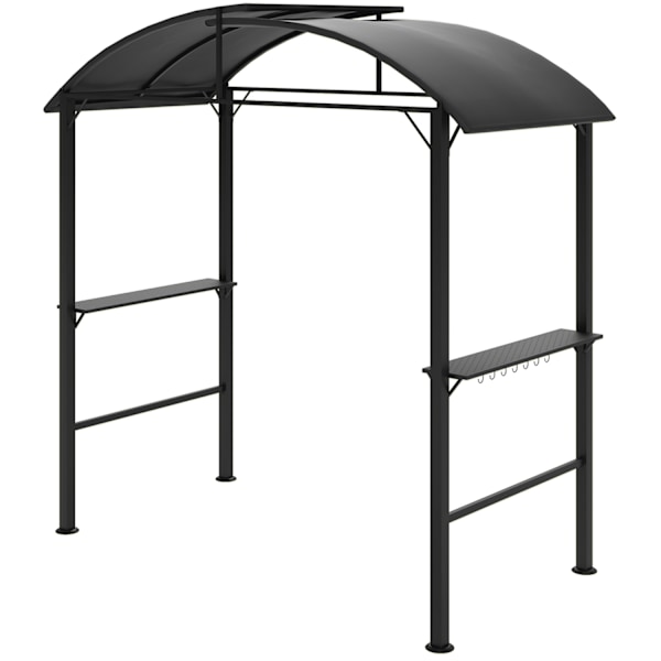 Grillipaviljonki 233 x 110 x 235 cm tuulenpitävä puutarhapaviljonki, jossa kaksinkertainen katto, hyllyt, huvimaja UV-suojalla, BBQ-paviljonki terästä