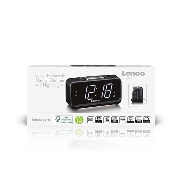 FM-clockradio med LED-display, natlys, USB-port