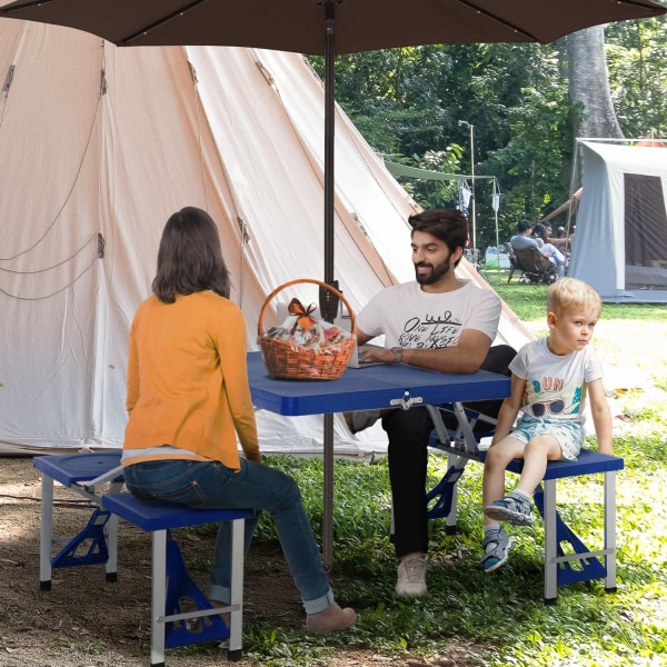 Campingbordsset Aluminium Picknickbord Hopfällbart Med 4 Säten, Bärbar Sittgrupp, Blå, 135,5X84,5X66 Cm, För Utomhus Och Trädgård