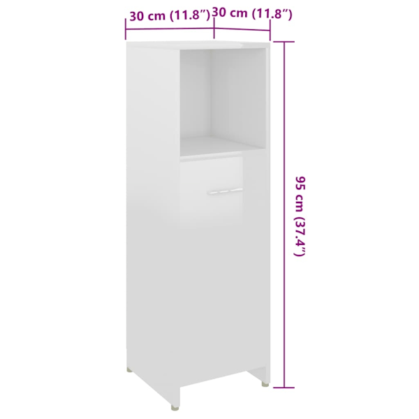 Badrumsskåp vit högglans 30x30x95 cm konstruerat trä