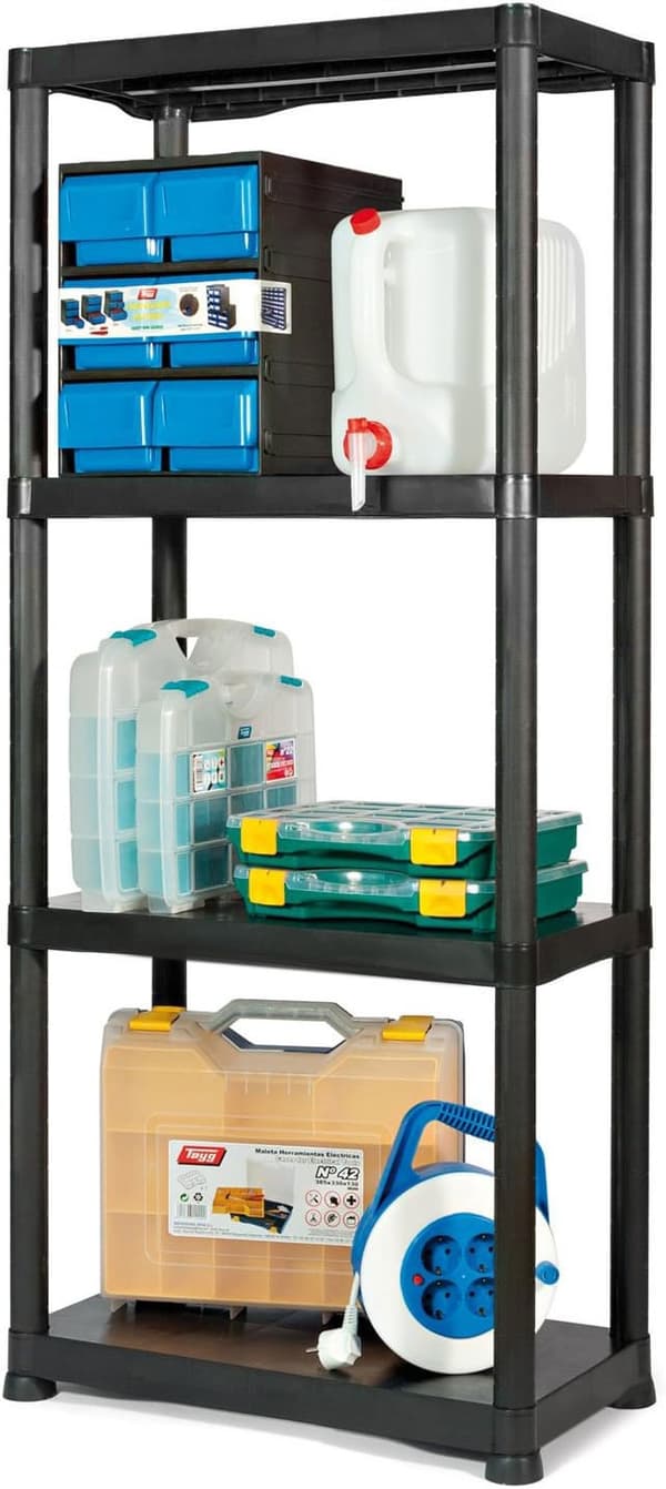 Plastikreol, 4 niveauer, sort, 100 kg kapacitet
