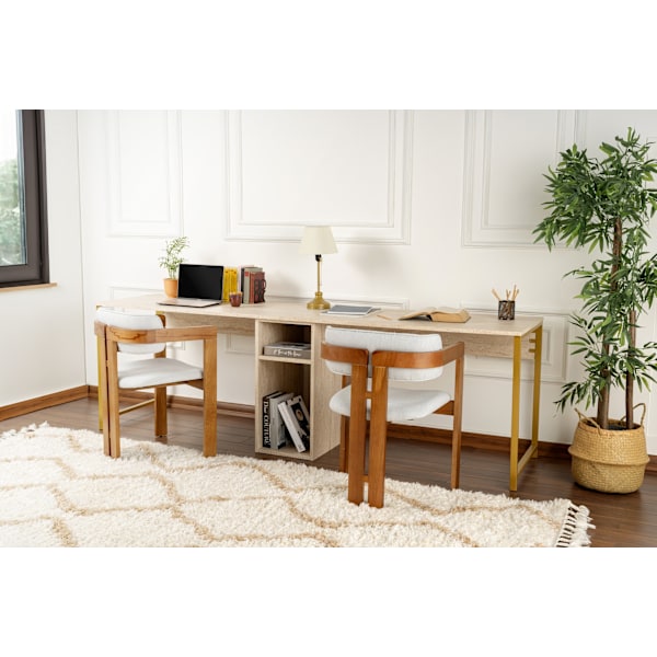 Study Desk Twin Study Desk - Travertin, Guld