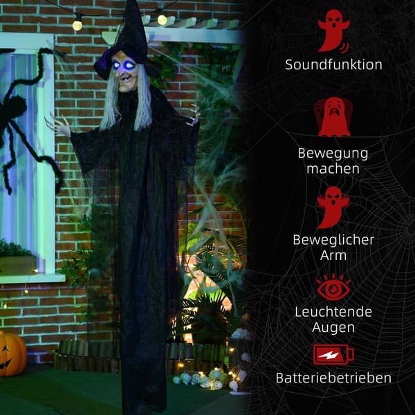 Halloween-häxdekoration med ljud- och rörelsesensor