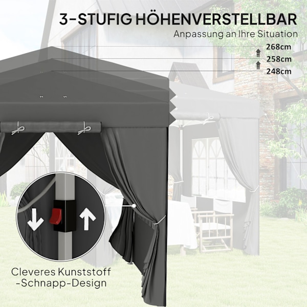 Huvimaja 2,5 x 2,5 m, vettä hylkivä, vakaa, talvenkestävä pop-up kokoontaitettava huvimaja, UV-suoja 50+, kokoontaitettava juhlateltta, puutarhateltta