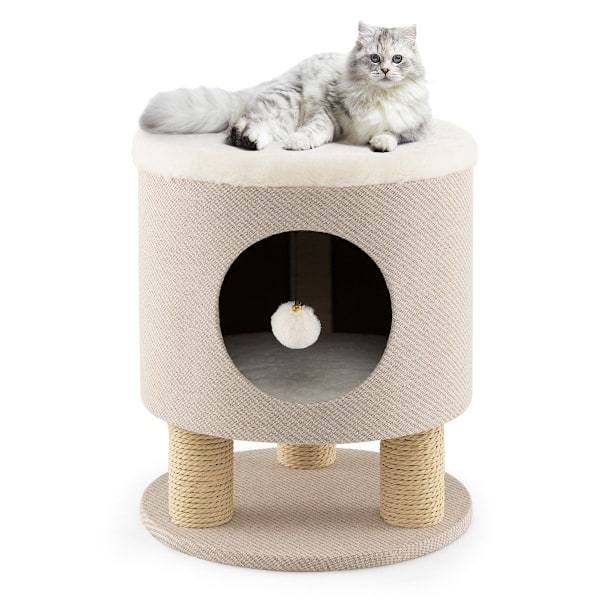 Liten skrapstolpe med mjuk sits & 3 sisal skrapstolpar & bollpall 40 x 40 x 47 cm beige