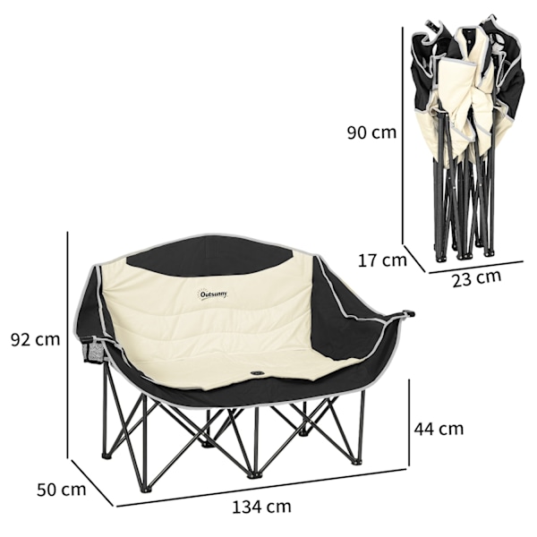 Hopfällbar stol 2-sits hopfällbar campingstol med mugghållare bärväska fällbar utomhusstol lastkapacitet upp till 250 kg robust lätt vadderad fiskesto