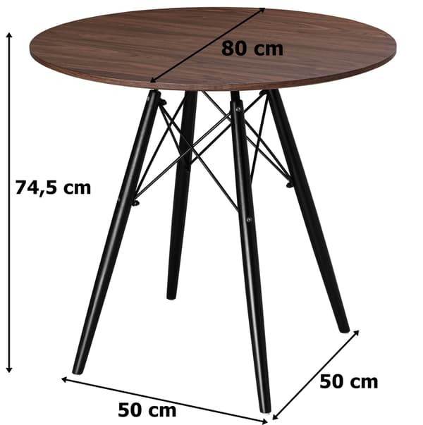 Rundt spisebord – Asketræsplade, sorte ben, 80 cm
