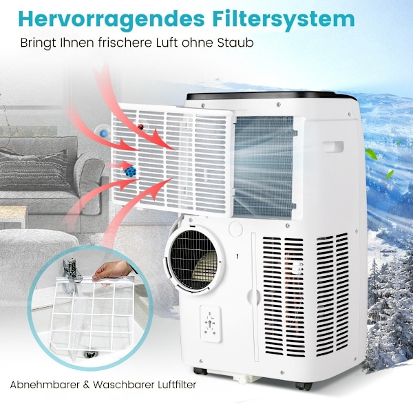 4-i-1 bärbar luftkonditionering 14000 BTU Värme & Kyla & Fläkt & Avfuktning (4,1KW-14000-40m²)