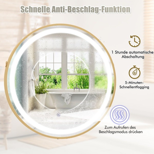 Hängande badrumsspegel med hängrem & 3-färgs LED-ljus & minnesfunktion