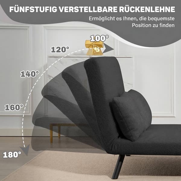 Konvertibel 2-sits bäddsoffa med sherpa-look, mörkgrå