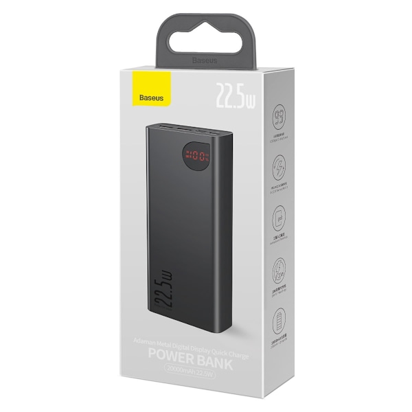 Adaman Powerbank pikalatauksella 20000mAh 22.5W USB-C kaapeli 0.3m musta