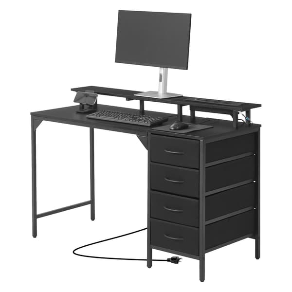 Computerbord 120 cm med LED-lys, strøm, 4 skuffer