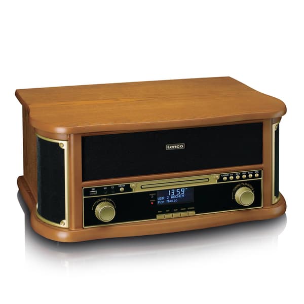 Puinen retrolevysoitin Bluetoothilla, CD-soittimella, kasetilla