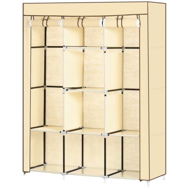 Stof Skabsgarderobe Med Bøjlestang, 8 Niveauer, Foldeskab, Fiberdug, Beige, 125X43X162,5Cm