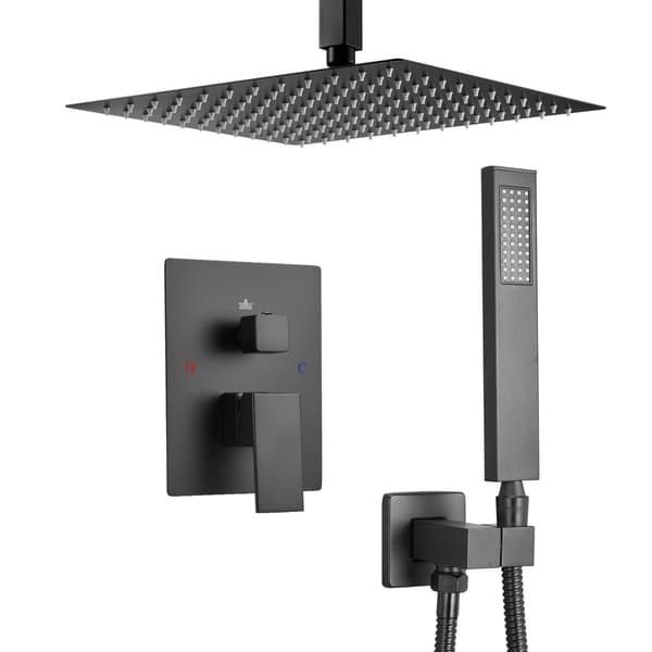 Takmonterat regnduschsystem, 30 cm, handhållet, mattsvart