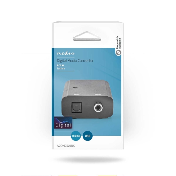 Digital Audio Converter | 1-vejs | Tilslutninger indgang: 1x S/PDIF | Tilslutninger udgang: TosLink Hun | Manual | Sort
