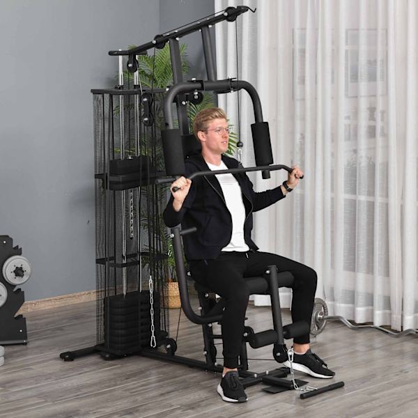 Gym Monikuntosali-Kuntoasema Monikuntosali, Jossa Painot, Latta Alasveto Ja Jalkakihartaminen, Metalli Ja Pu Synteettinen Nahka, Musta