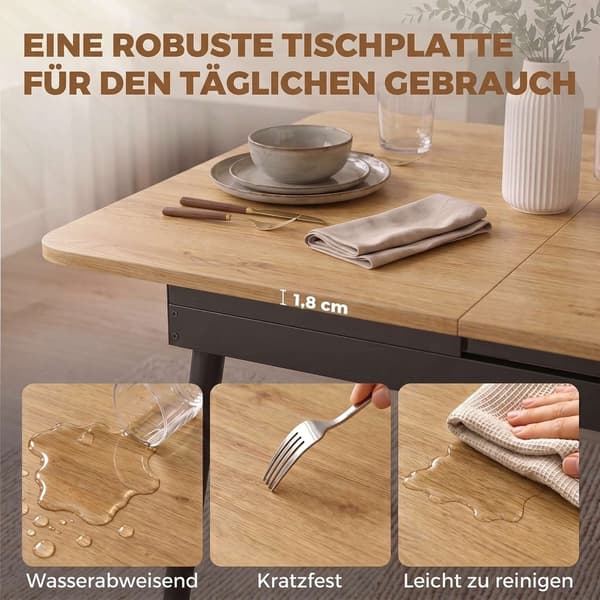 Utdragbart matbord 130–160 cm med rundade hörn, eklook, svart