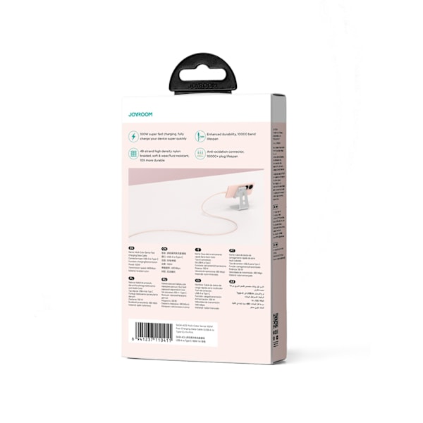 Multi-Color Series USB-A - USB-C kaapeli 100W nopea siirto 1m vaaleanpunainen