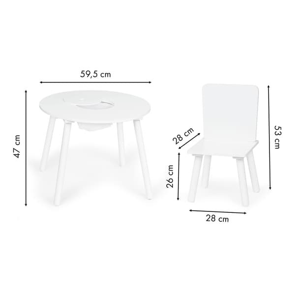 Barnbord och 2 stolar med furuben, vit