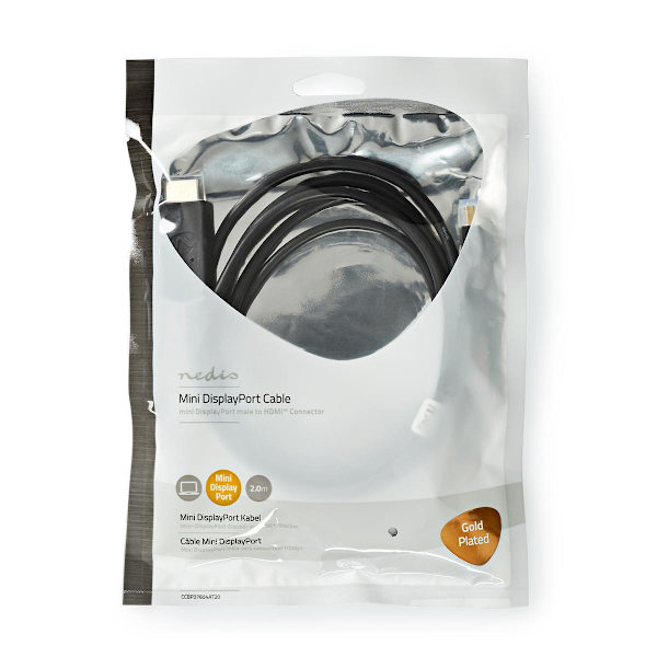 Mini DisplayPort kaapeli | DisplayPort 1.4 | Mini DisplayPort Uros | HDMI™ liitin | 48 Gbps | Kullattu | 2.00 m | Pyöreä | PVC | Antrasiitti | Muovipu