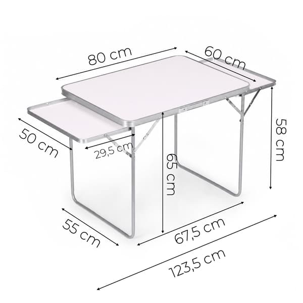 Hopfällbart campingbord med hyllor, 120x60 cm, vit