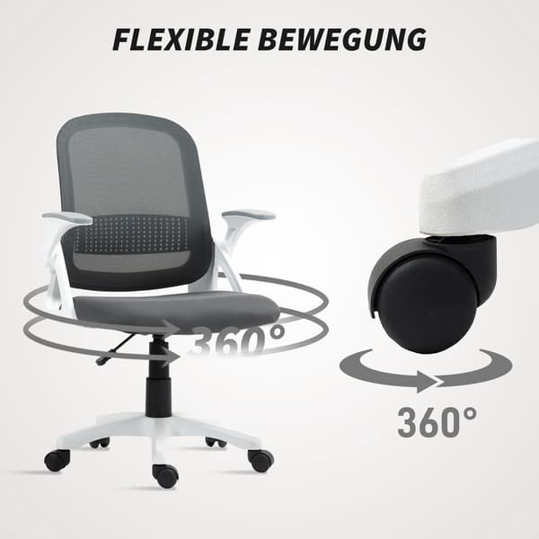 Ergonomisk kontorstol i net med foldbare armlæn, grå
