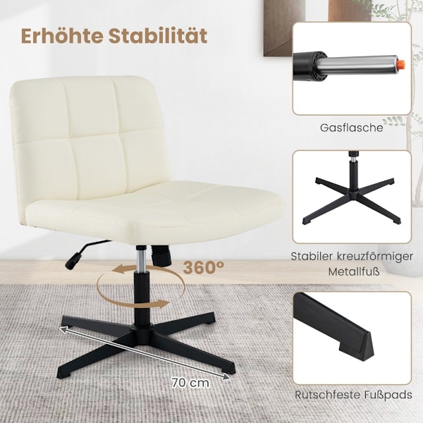 Kontorsstol utan armstöd Skrivbordsstol med bred sits &amp; Rocker funktion konstläder för hemmakontor beige